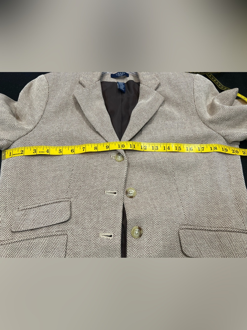 Chaps Womens Beige Herringbone Blazer Jacket - Picture 6 of 7